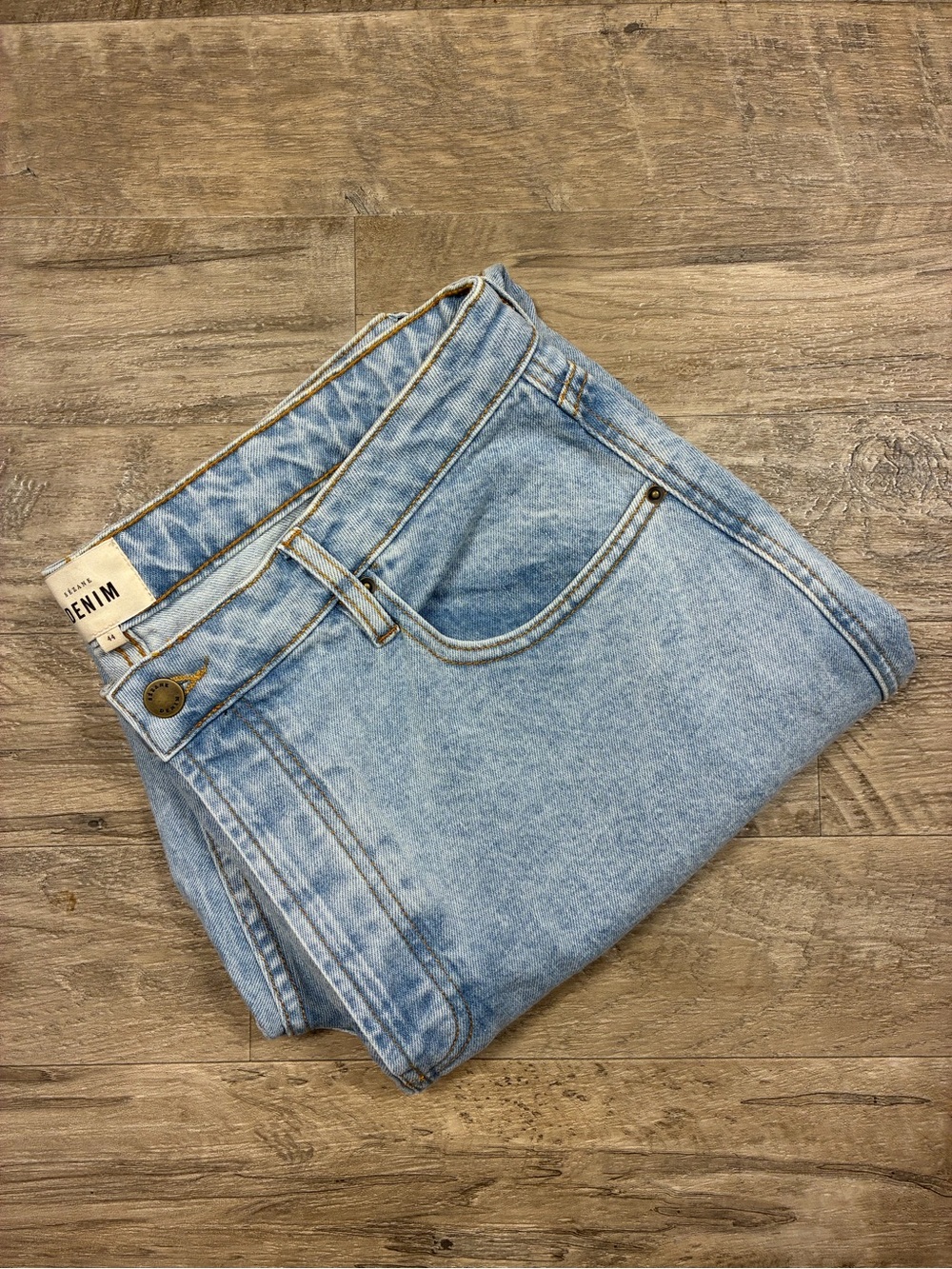Sezane Organic Denim Straight Cut High Waisted Button Fly Jeans
